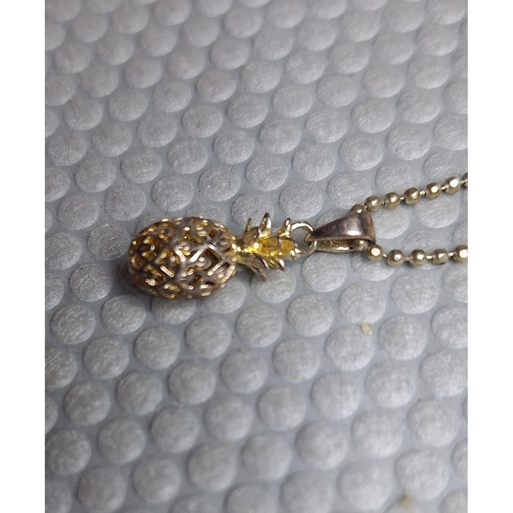 Vintage Pineapple Pendant Necklace .925 Sterling Silver Charm 18KGP Chain